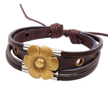 Learher Bracelet WIth Gold Pendant Cowboy Color Leather Cord Bracelet